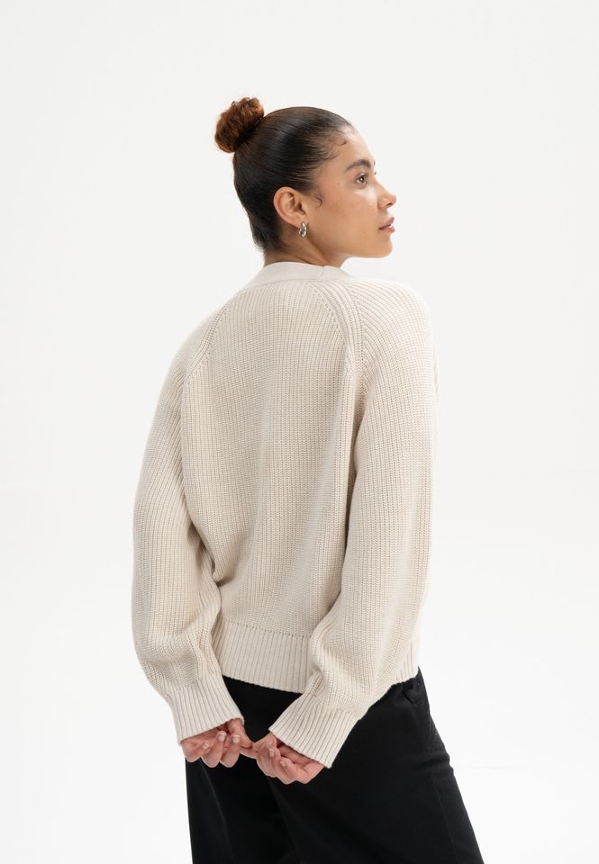 Rippstrick Cardigan Bhuma cream melange von MELAWEAR