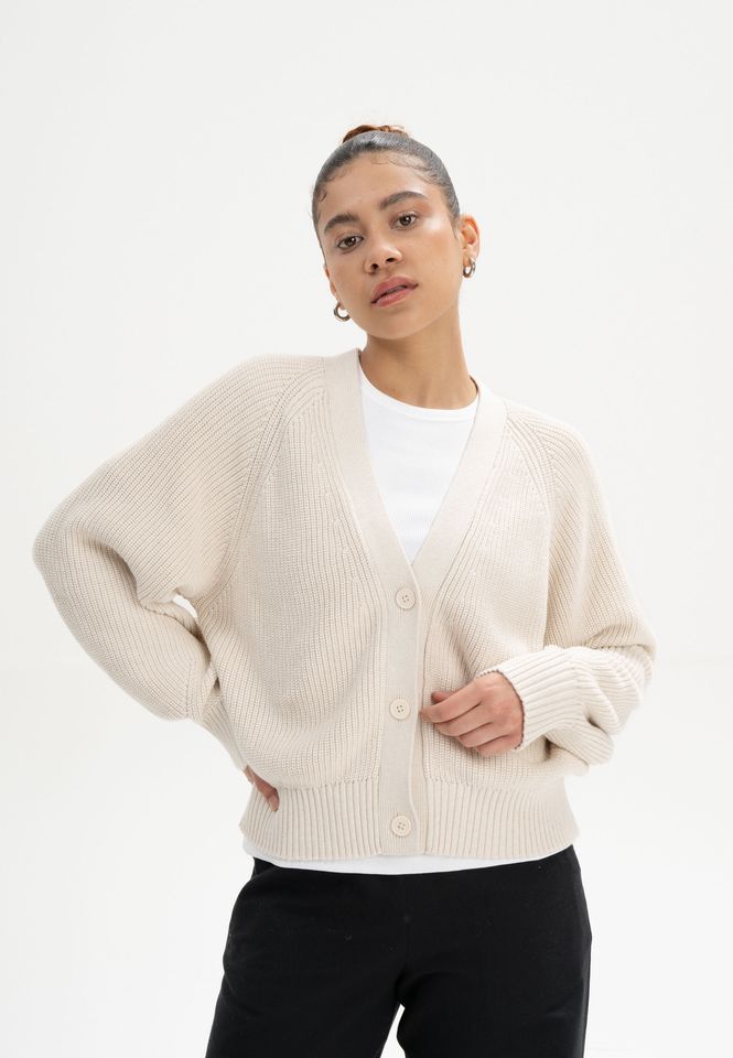 Rippstrick Cardigan Bhuma cream melange von MELAWEAR