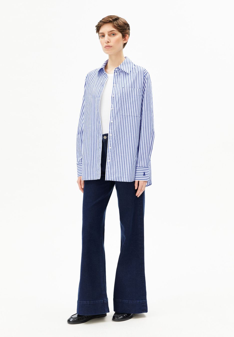 Bluse Langarm Stripe Loose white-dynamo blue von Armedangels