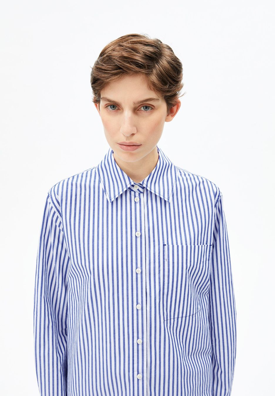 Bluse Langarm Stripe Loose white-dynamo blue von Armedangels