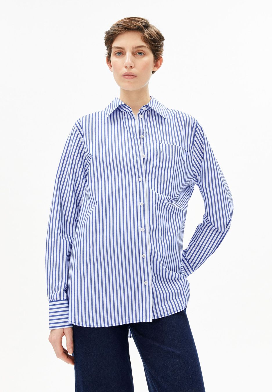 Bluse Langarm Stripe Loose white-dynamo blue von Armedangels