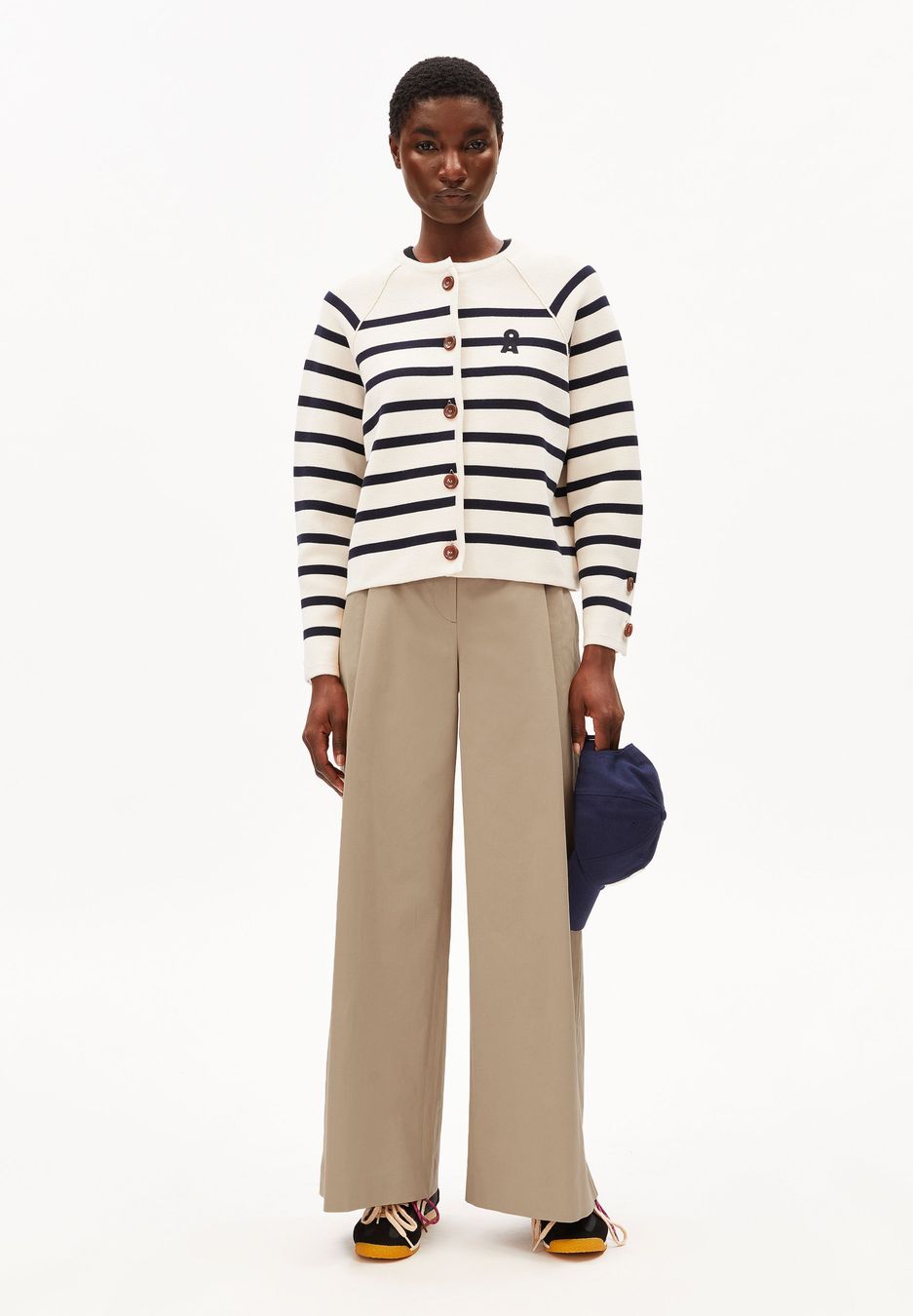 Cardigan Placed Stripe Knit oatmilk-night sky von Armedangels