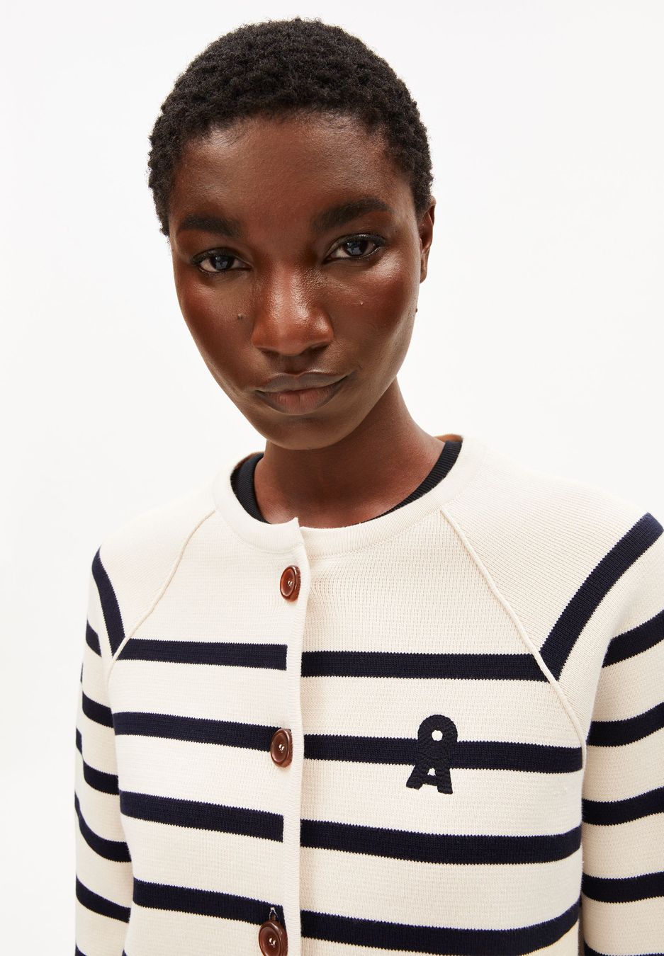 Cardigan Placed Stripe Knit oatmilk-night sky von Armedangels