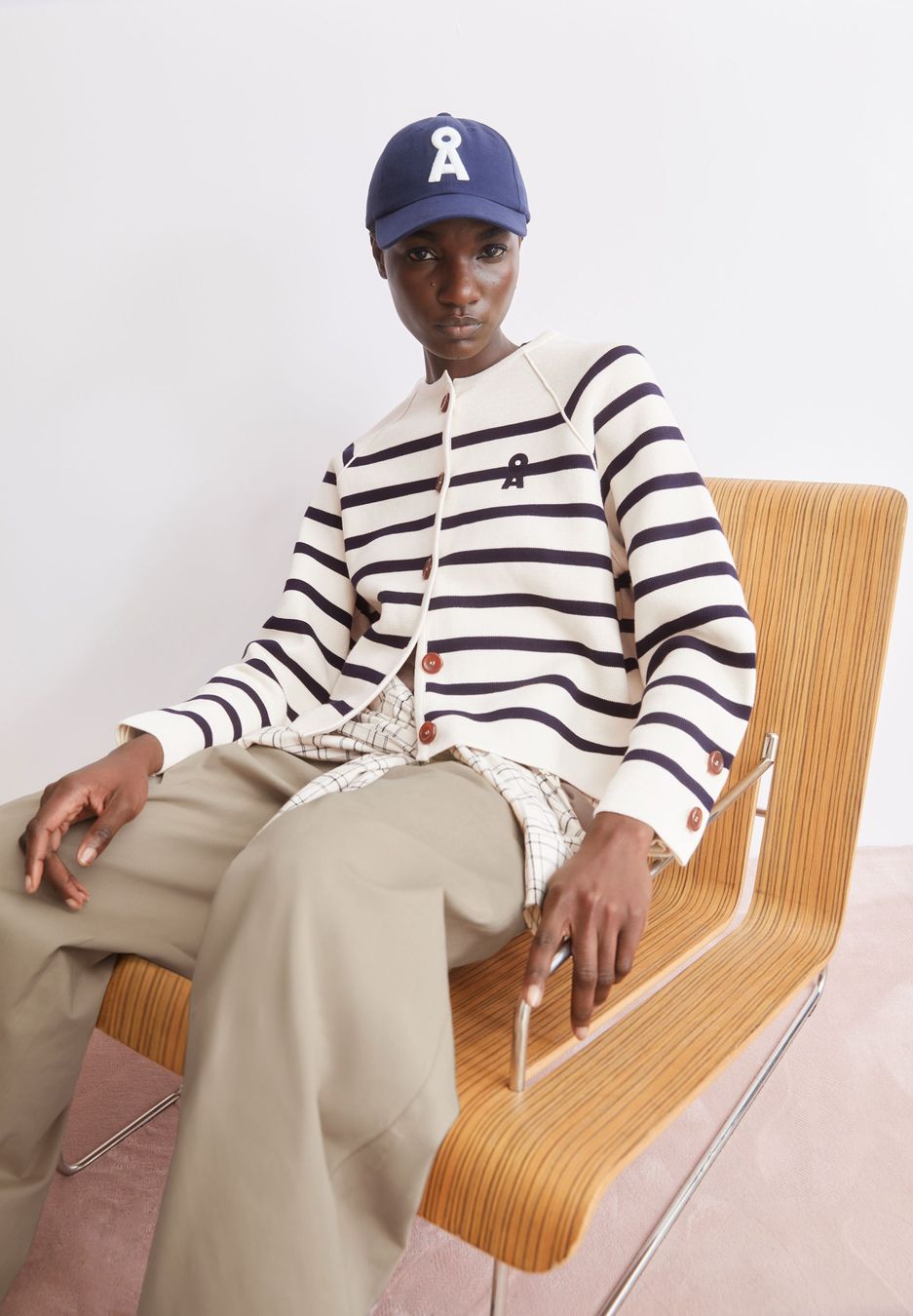 Cardigan Placed Stripe Knit oatmilk-night sky von Armedangels