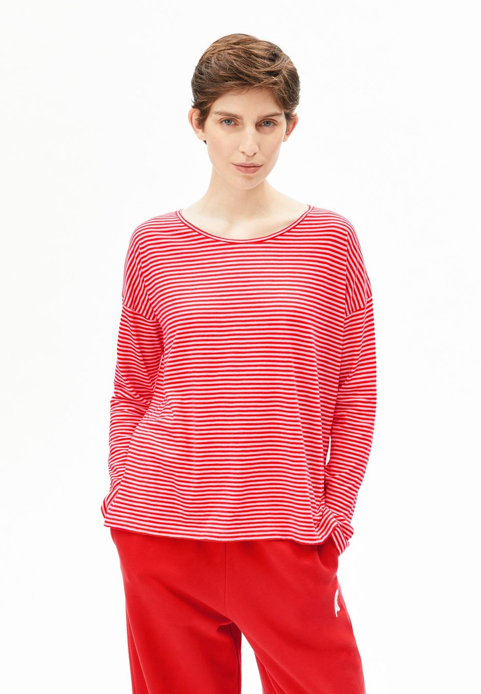 Longsleeve Xianaa Stripes pink mist-mars red von Armedangels Longsleeve Xianaa Stripes pink mist-mars red von Armedangels