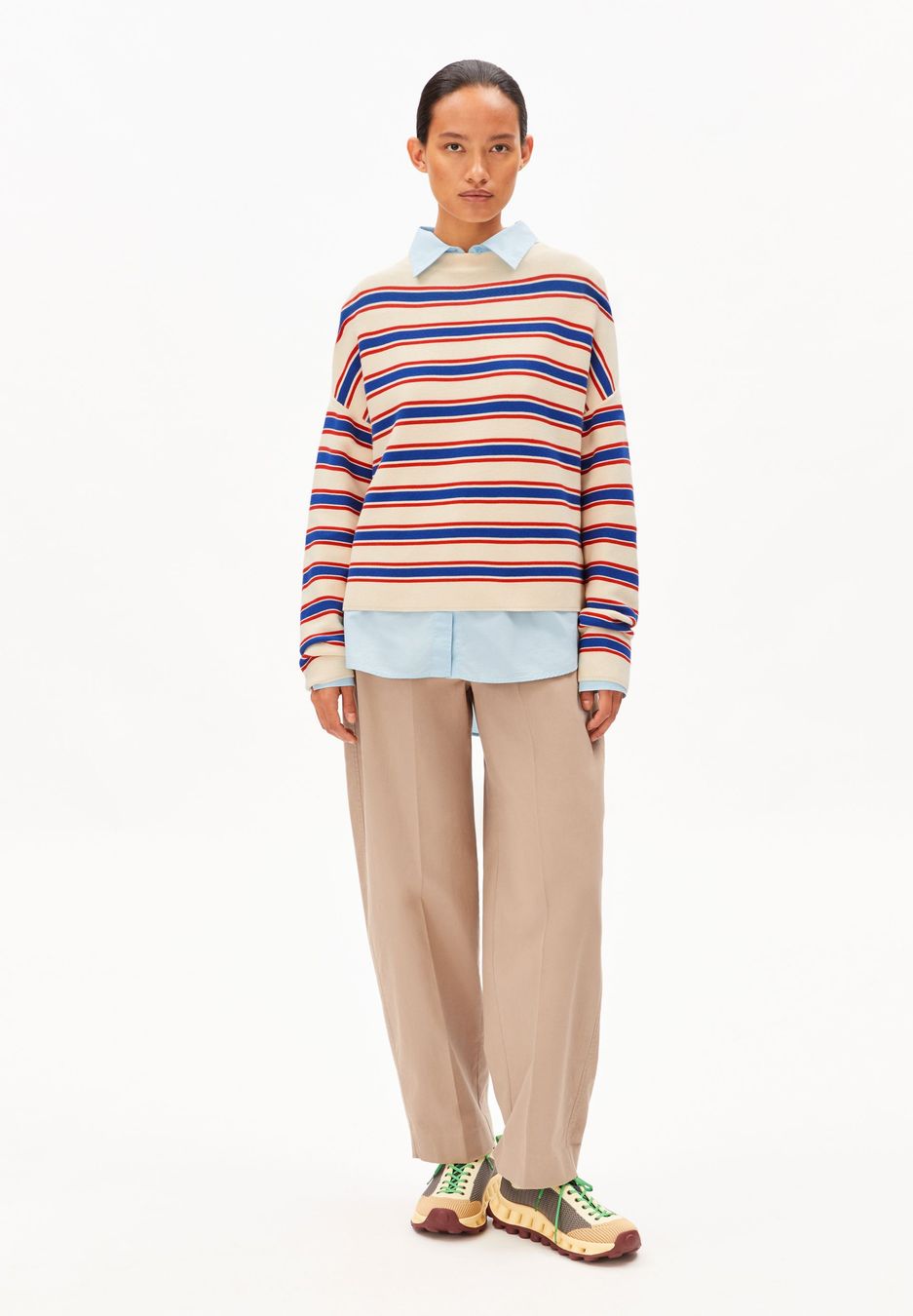 Strickpullover Merinaa Stripes oatmilk-mars red-dynamo blue von Armedangels