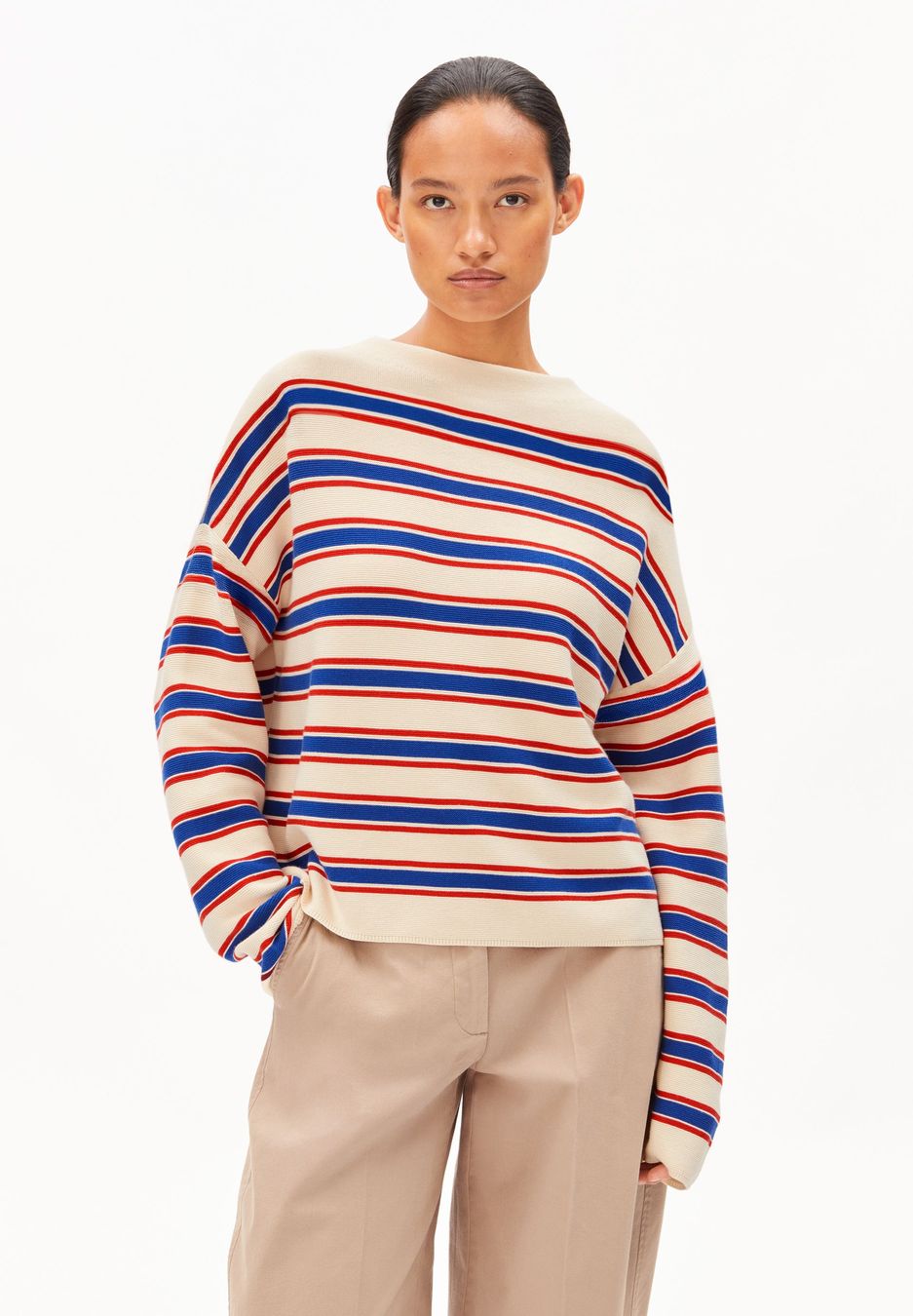 Strickpullover Merinaa Stripes oatmilk-mars red-dynamo blue von Armedangels