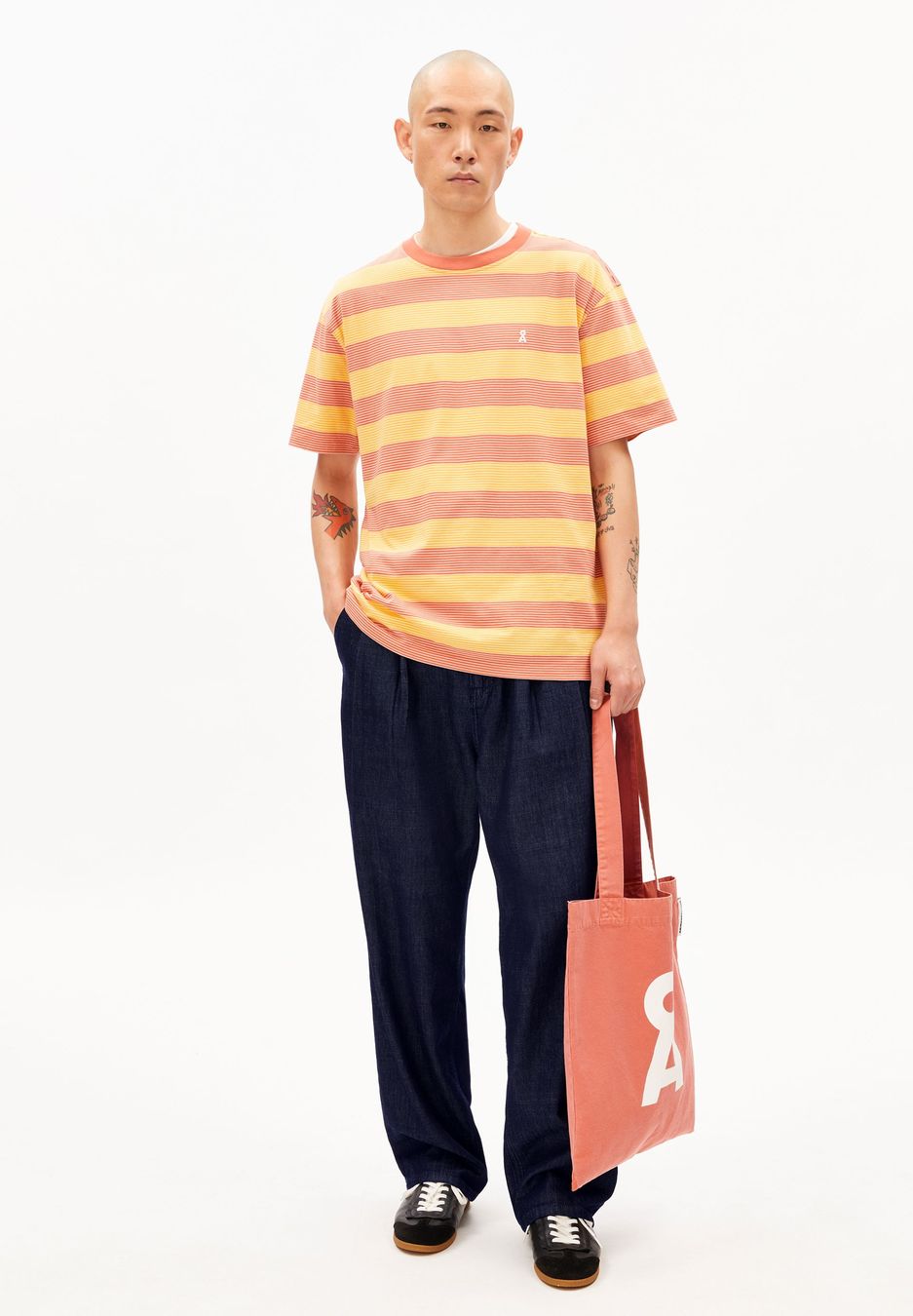 T-Shirt Maarkos Multi Stripes sunflower-tabasco red von Armedangels