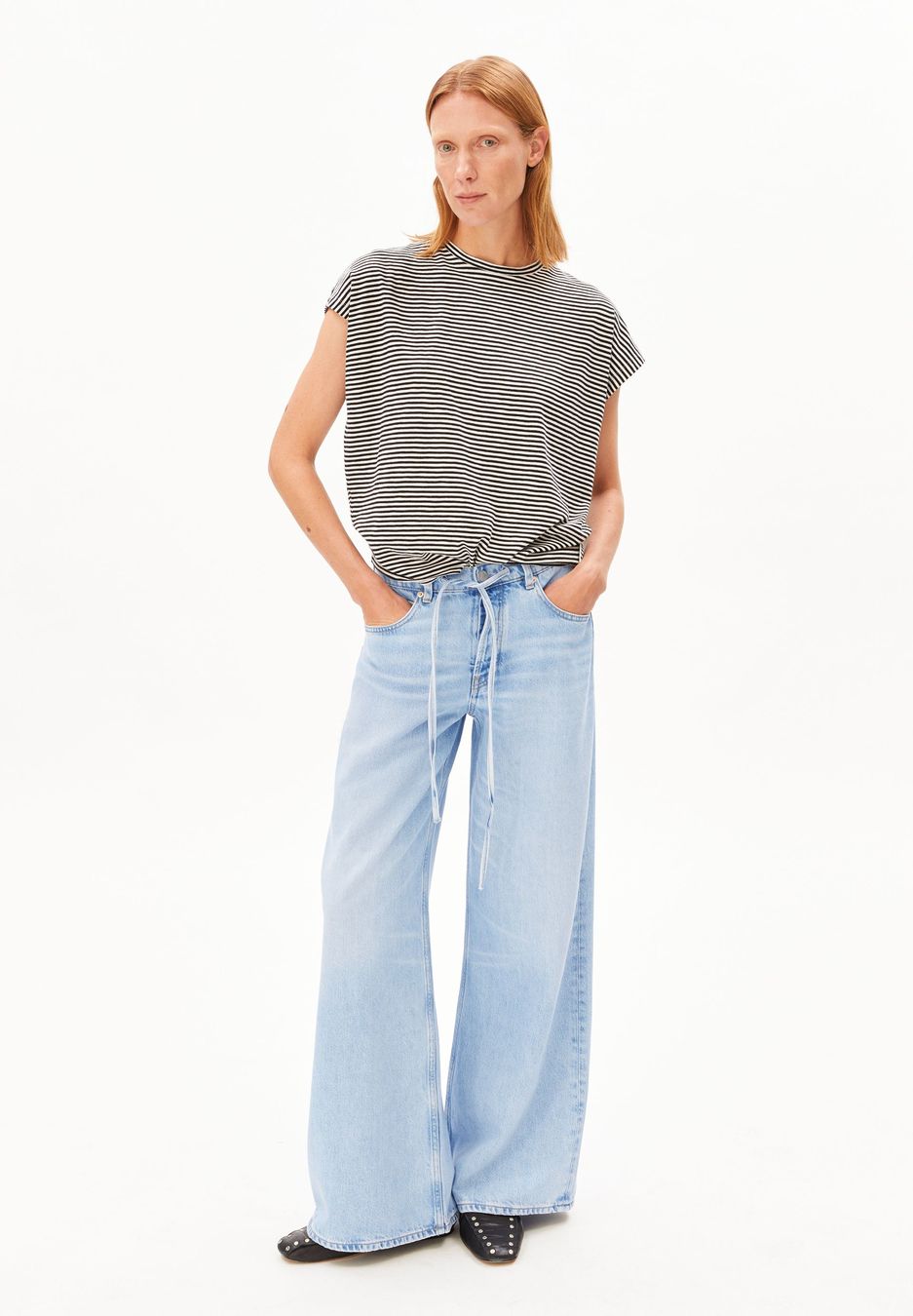 T-Shirt Slub Jersey Stripe black-oatmilk von Armedangels