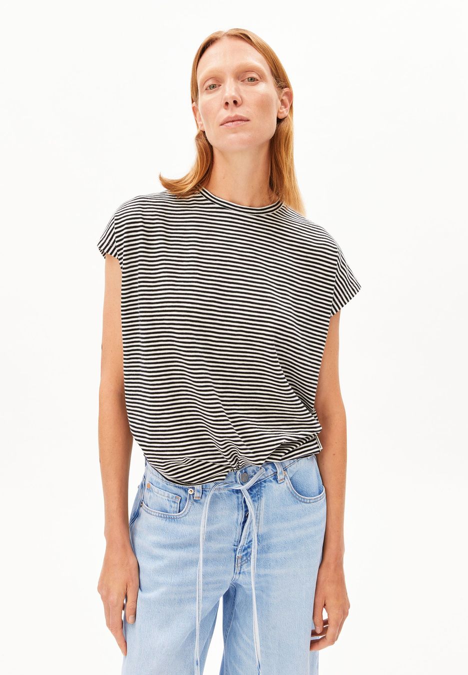 T-Shirt Slub Jersey Stripe black-oatmilk von Armedangels