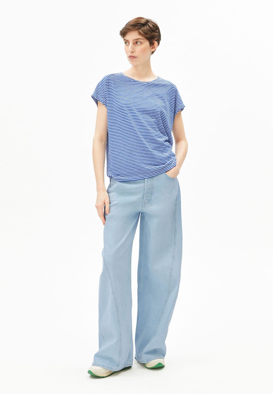 T-Shirt Slub Jersey Stripe oatmilk-dynamo blue von Armedangels