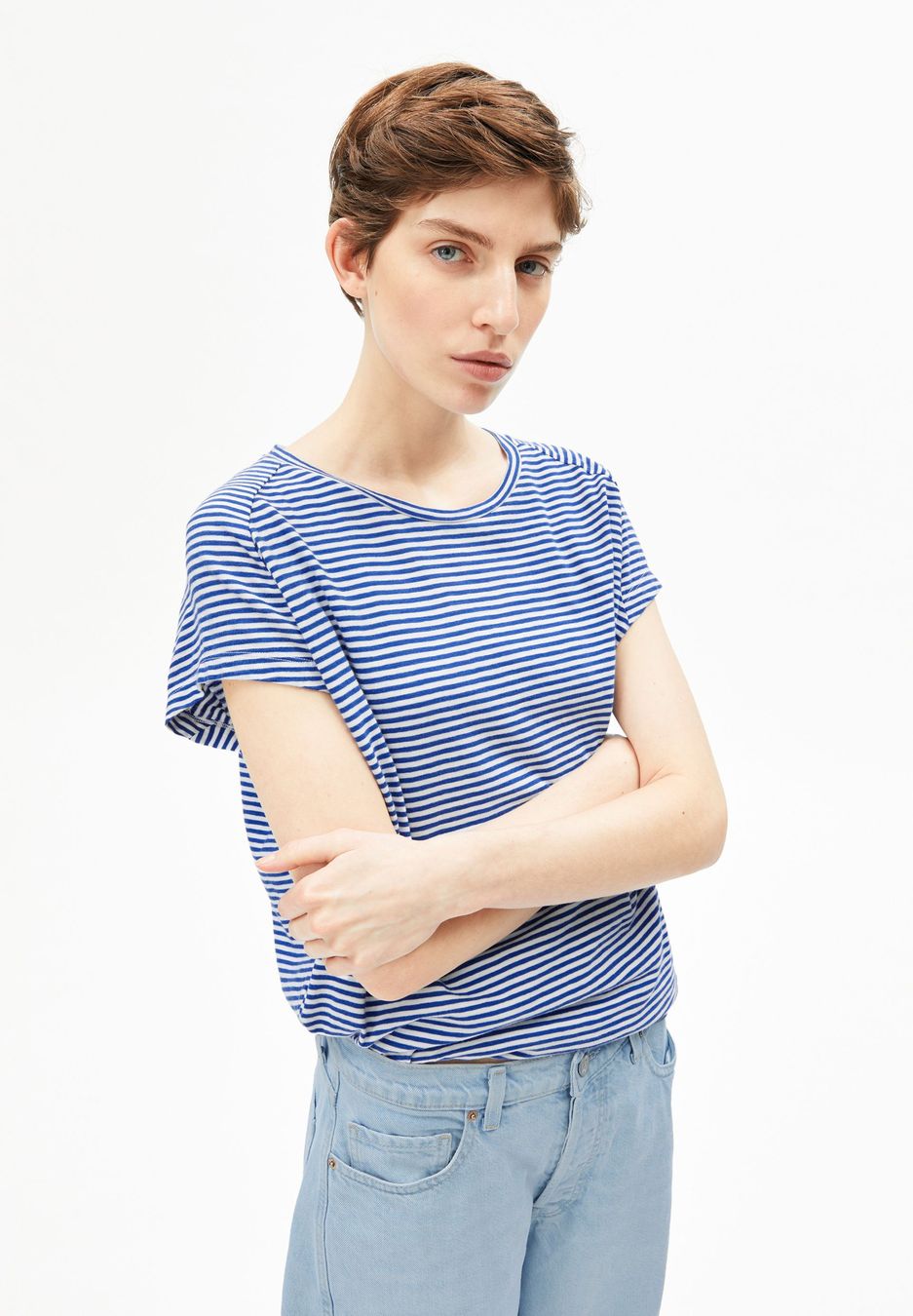 T-Shirt Slub Jersey Stripe oatmilk-dynamo blue von Armedangels