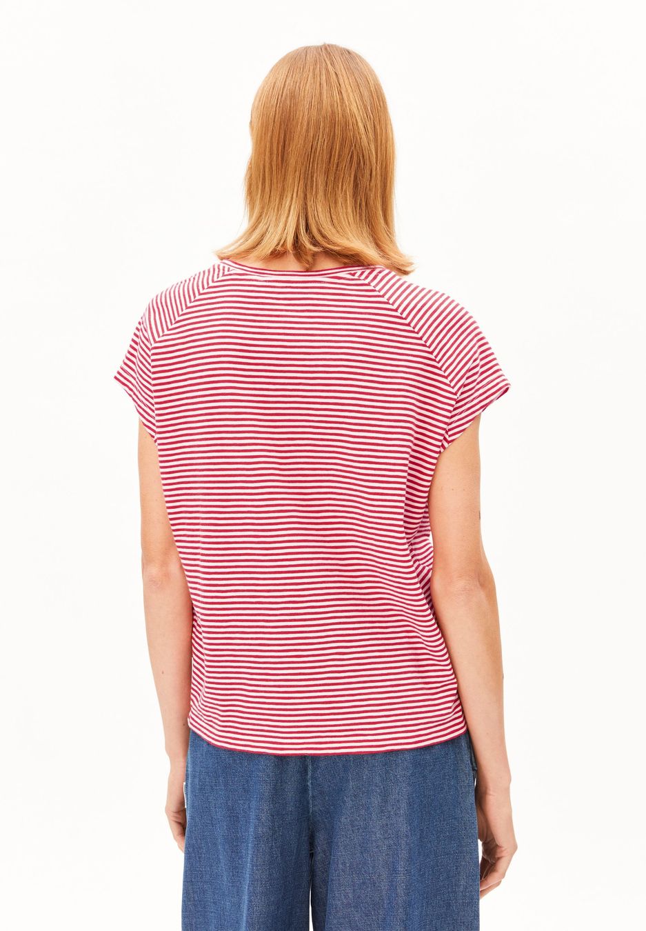 T-Shirt Slub Jersey Stripe pink mist-mars red von Armedangels
