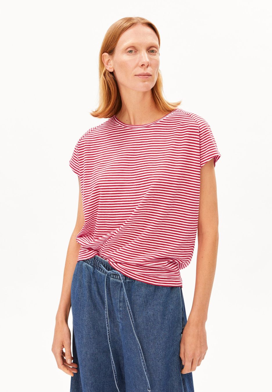 T-Shirt Slub Jersey Stripe pink mist-mars red von Armedangels