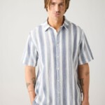 Hemd Relaxed Stripe Short Sleeve blue stripe von KnowledgeCotton Apparel