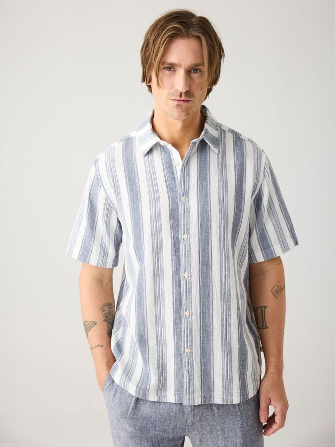 Hemd Relaxed Stripe Short Sleeve blue stripe von KnowledgeCotton Apparel