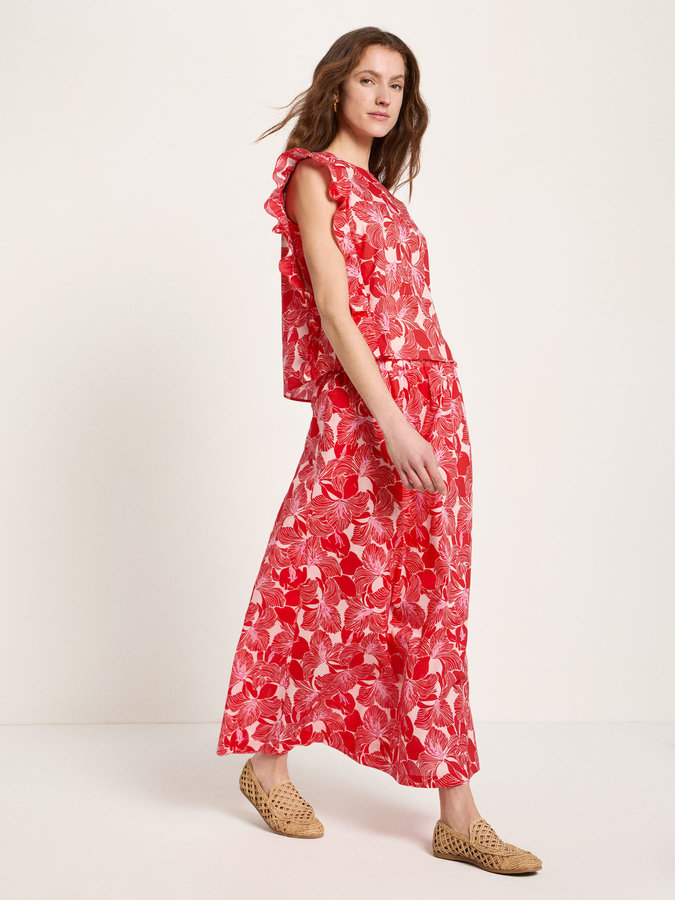 Blusenshirt mit Volant print bloom red von Lanius