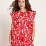 Blusenshirt mit Volant print bloom red von Lanius