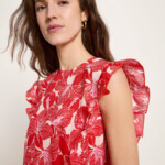 Blusenshirt mit Volant print bloom red von Lanius