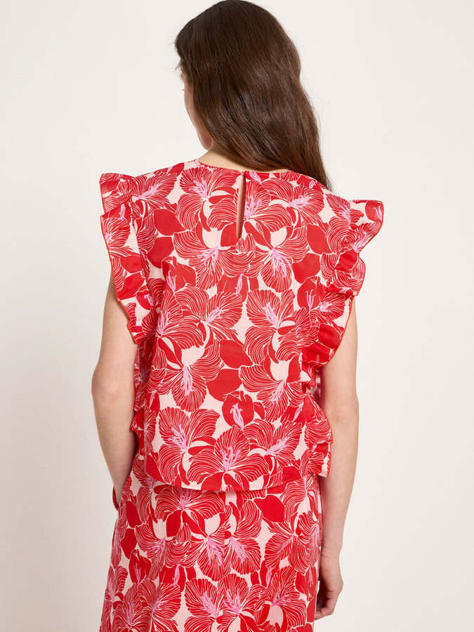Blusenshirt mit Volant print bloom red von Lanius