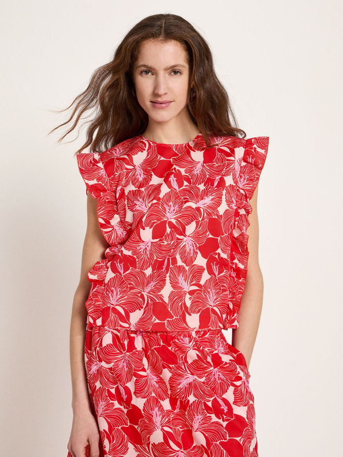 Blusenshirt mit Volant print bloom red von Lanius