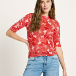 Stehkragenshirt aus TENCEL™ print bloom red von Lanius