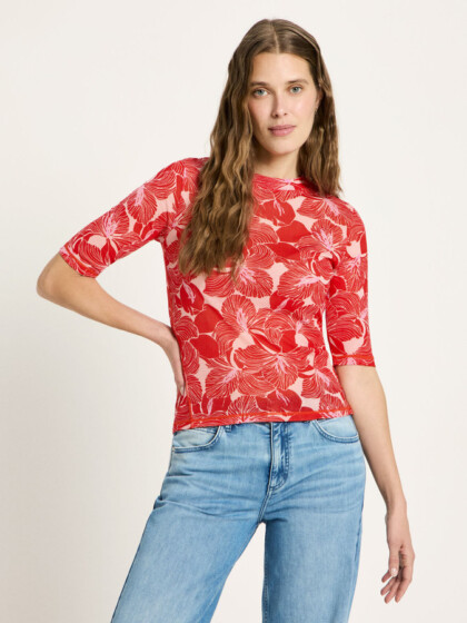 Stehkragenshirt aus TENCEL™ print bloom red von Lanius
