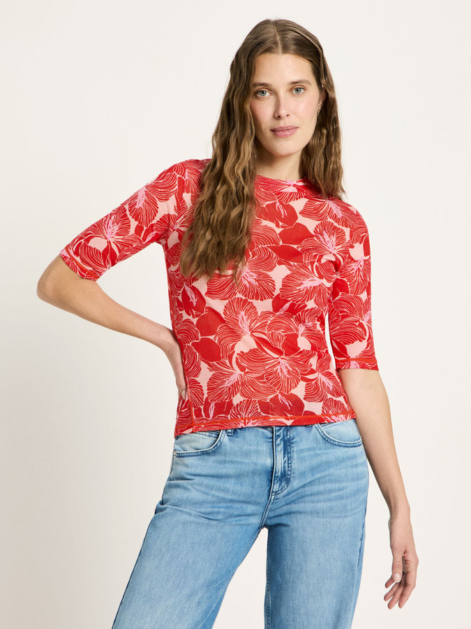 Stehkragenshirt aus TENCEL™ print bloom red von Lanius