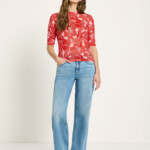 Stehkragenshirt aus TENCEL™ print bloom red von Lanius