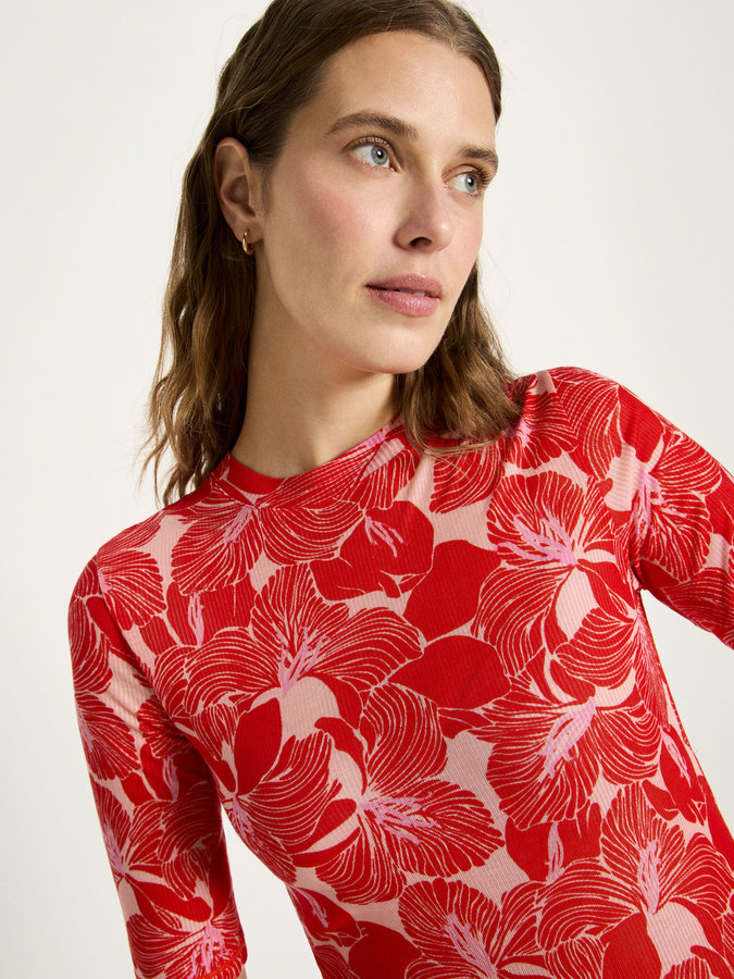 Stehkragenshirt aus TENCEL™ print bloom red von Lanius