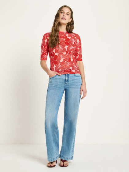 Stehkragenshirt aus TENCEL™ print bloom red von Lanius