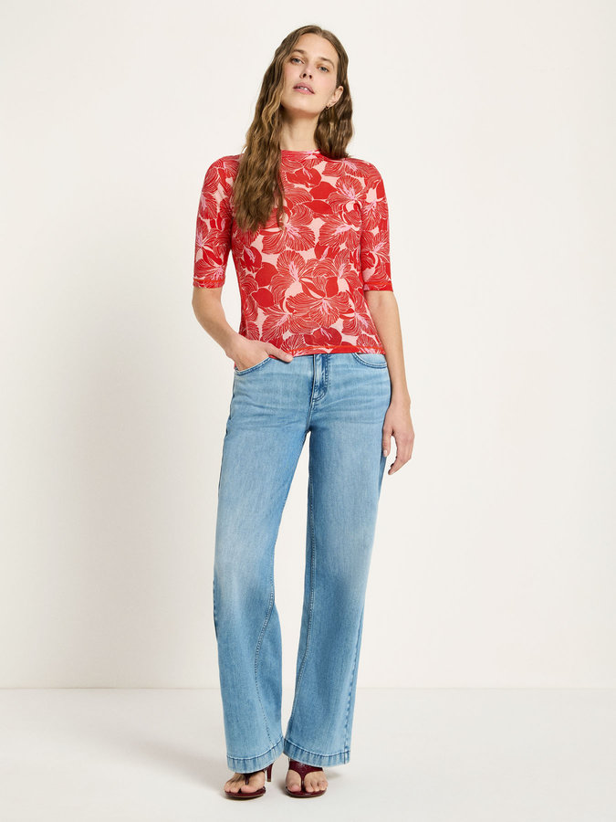 Stehkragenshirt aus TENCEL™ print bloom red von Lanius