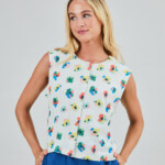 Bluse Mini Flower Button Up ecru von Brava Fabrics