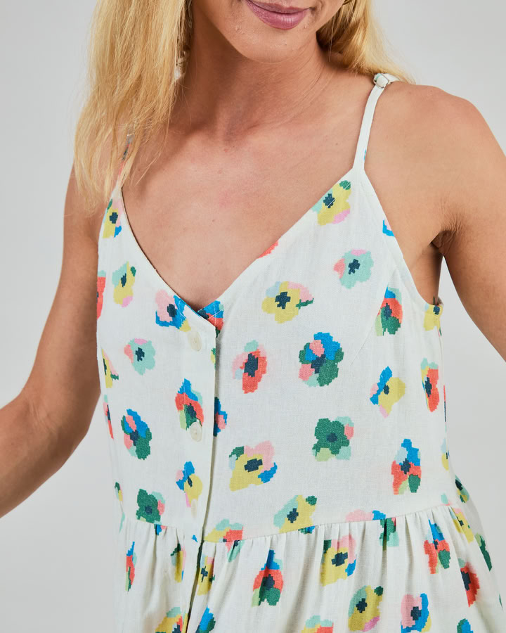 Kleid Mini Flowers Strappy Loose ecru von Brava Fabrics