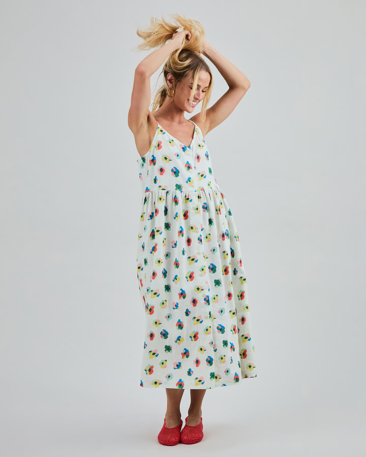 Kleid Mini Flowers Strappy Loose ecru von Brava Fabrics