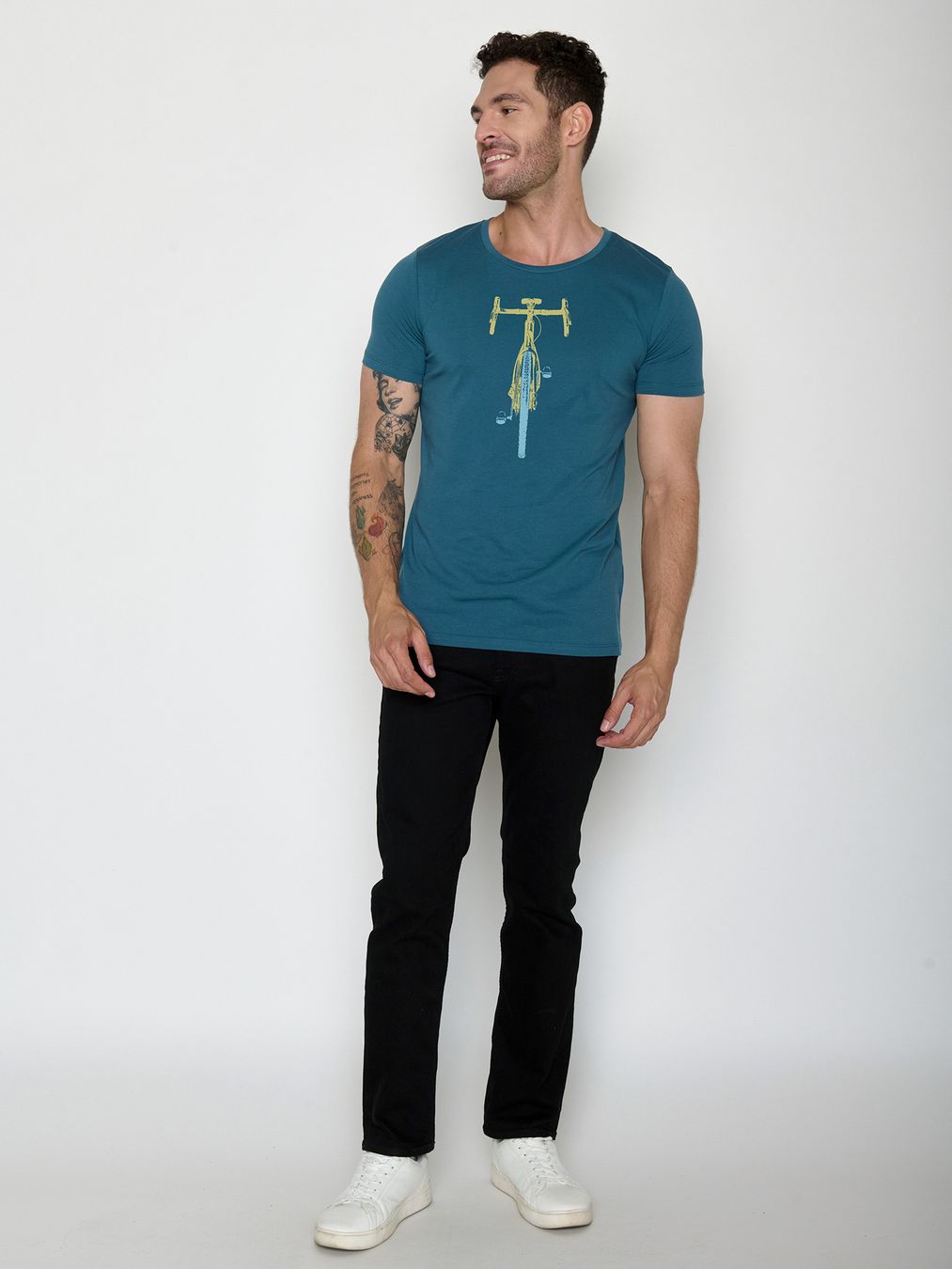 T-Shirt Guide Bike Front Stamp blue stone von Greenbomb