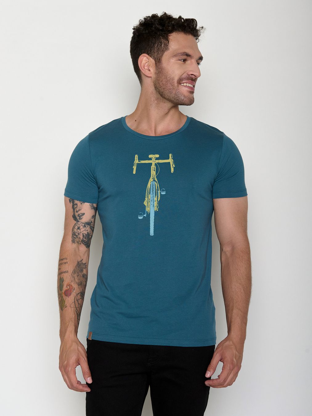 T-Shirt Guide Bike Front Stamp blue stone von Greenbomb