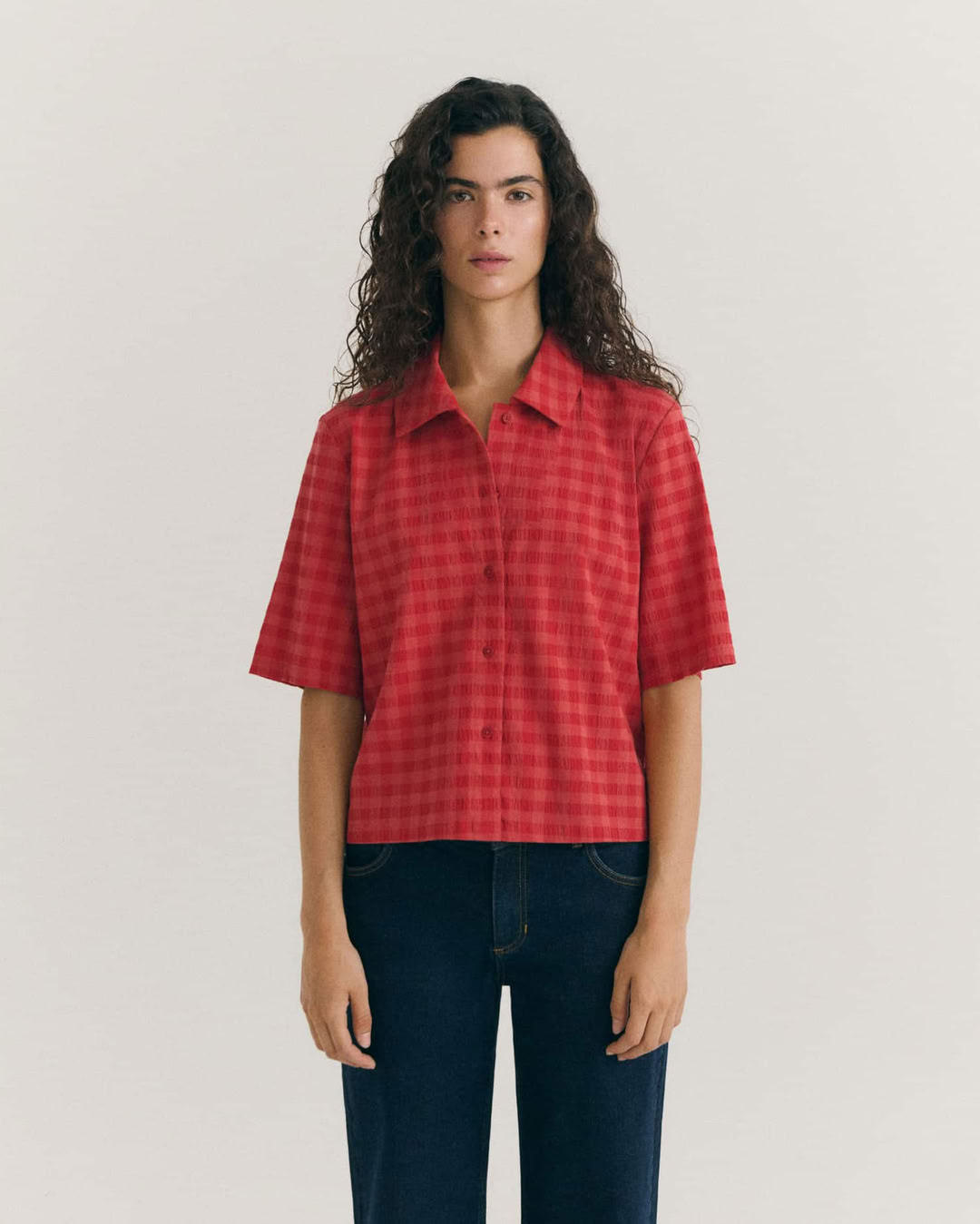Bluse Ane Seersucker red checks seersucker von Thinking MU