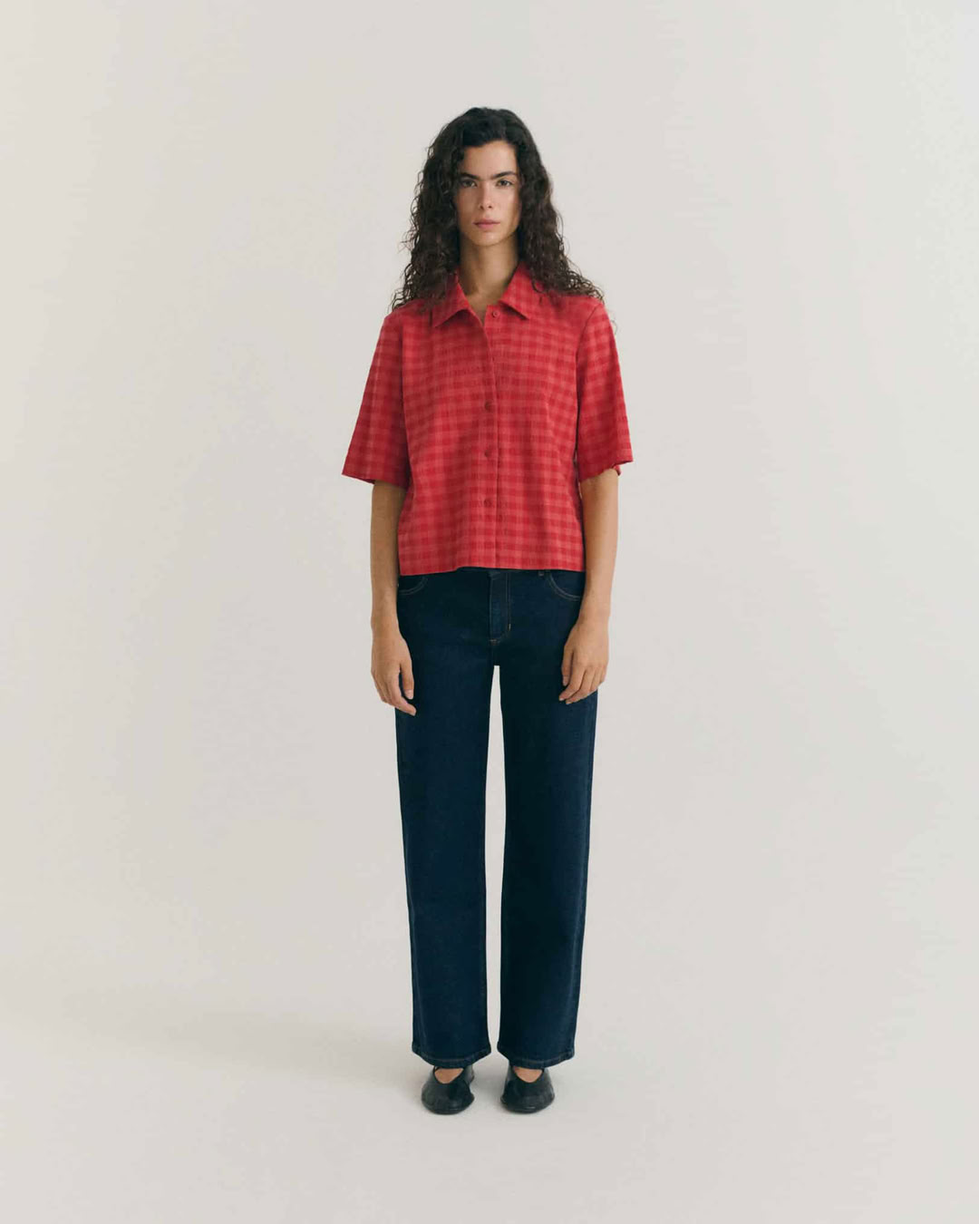 Bluse Ane Seersucker red checks seersucker von Thinking MU