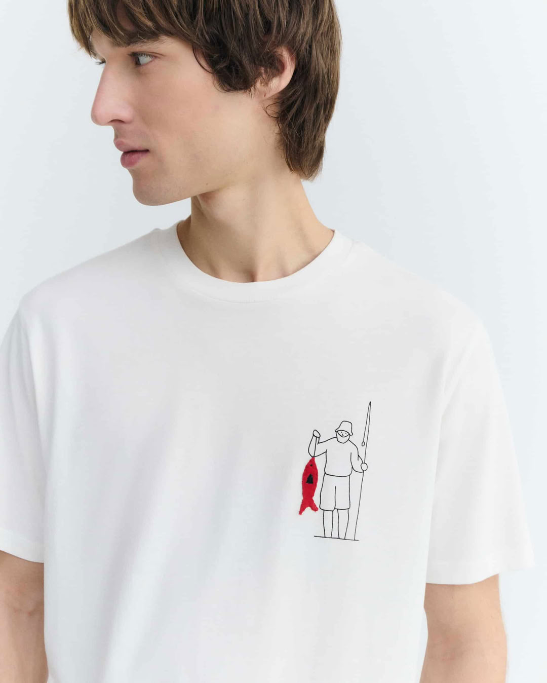 T-Shirt Zach Fisherman snow white von Thinking MU
