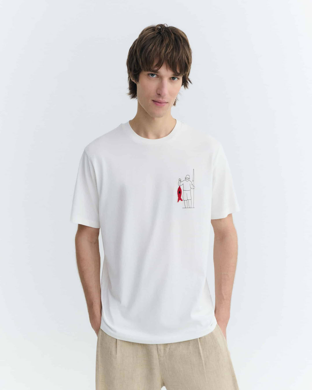 T-Shirt Zach Fisherman snow white von Thinking MU