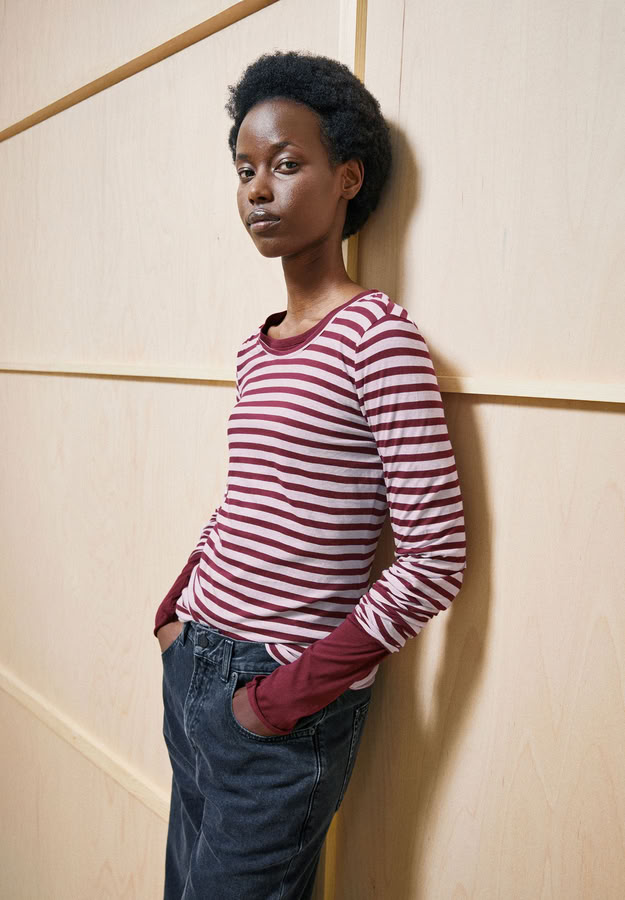 Longsleeve Einiaara Stripe moonlit lilac-velvet red von Armedangels Longsleeve Einiaara Stripe moonlit lilac-velvet red von Armedangels