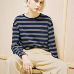 Longsleeve Marynaa Fine Stripe tinted navy-golden hay von Armedangels Longsleeve Marynaa Fine Stripe tinted navy-golden hay von Armedangels