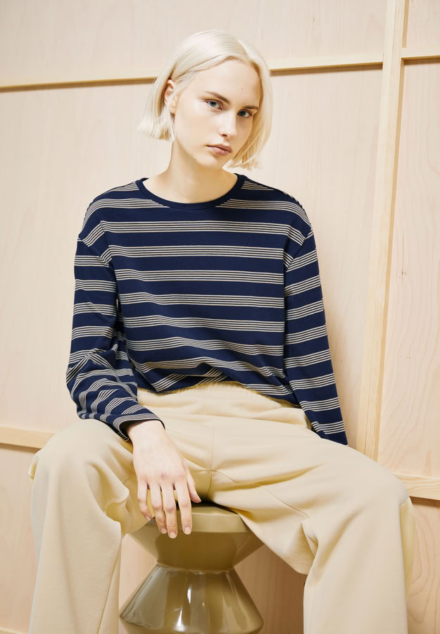 Longsleeve Marynaa Fine Stripe tinted navy-golden hay von Armedangels Longsleeve Marynaa Fine Stripe tinted navy-golden hay von Armedangels