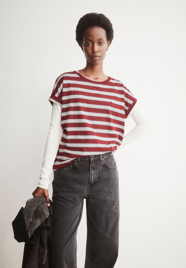 T-Shirt Idaara Stripe velvet red-soft blue-undyed von Armedangels T-Shirt Idaara Stripe velvet red-soft blue-undyed von Armedangels
