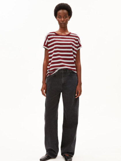 T-Shirt Idaara Stripe velvet red-soft blue-undyed von Armedangels