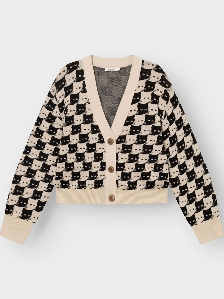 Cardigan Kanan Pepita Cats oat white von Dedicated. Cardigan Kanan Pepita Cats oat white von Dedicated.