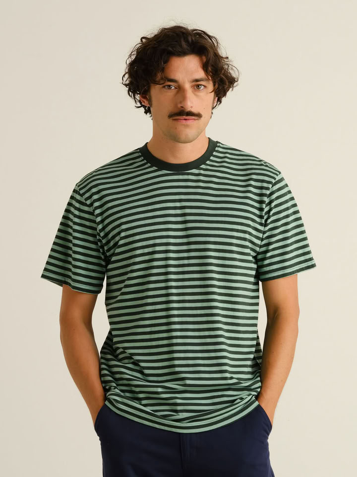 T-shirt Stockholm Stripes dark green/granite green von Dedicated.