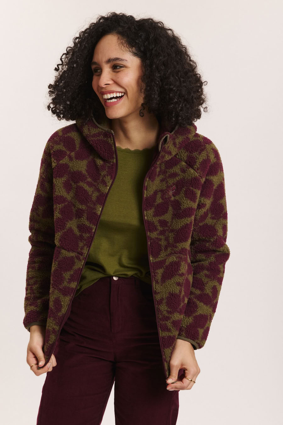 Teddy-Fleecejacke Alinaa burgundy botanics von Tranquillo